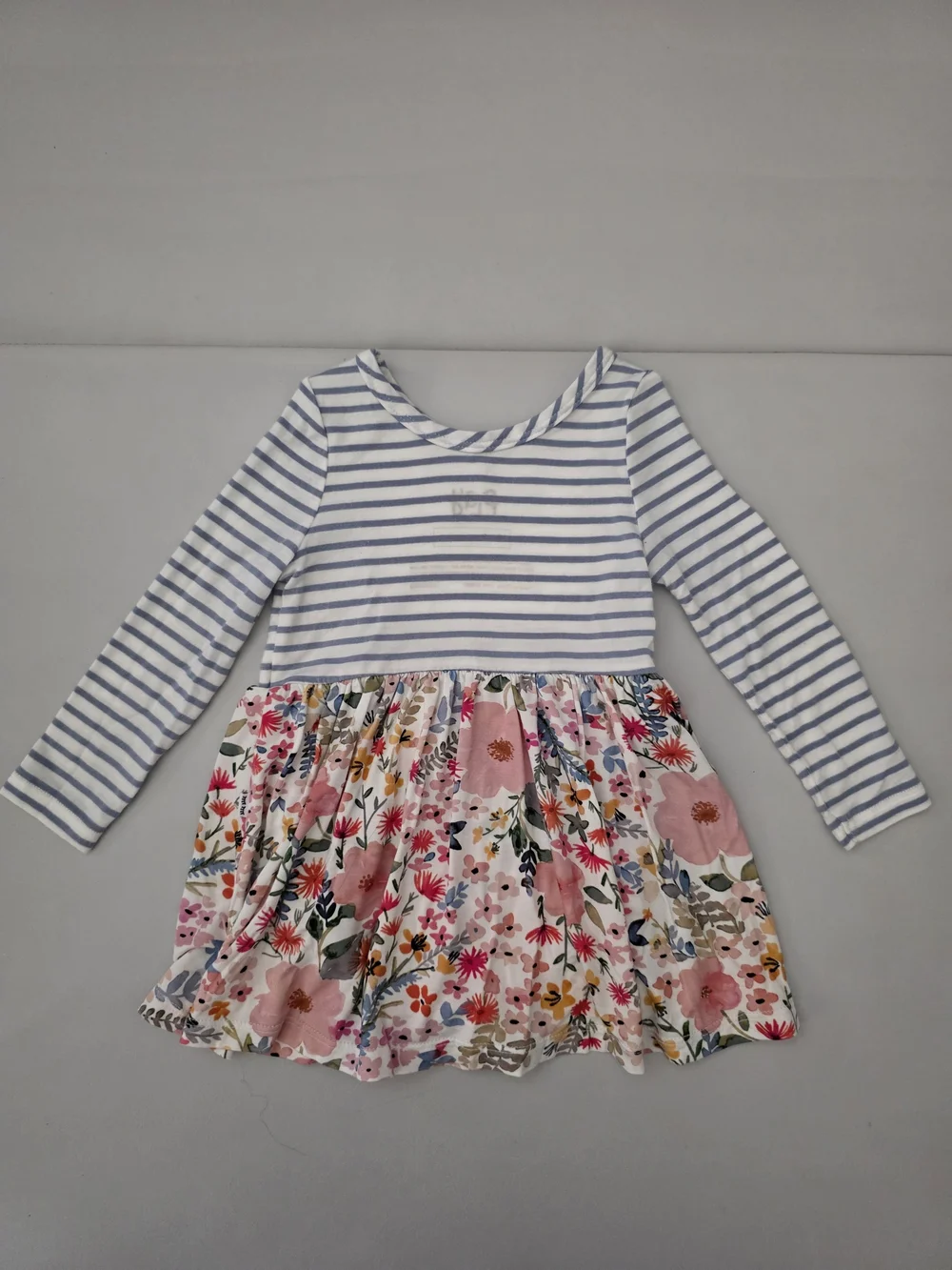 (EUC) Little Sleepies Mauve Meadow Stripes LS Skater Dress with Bodysuit 6-12M